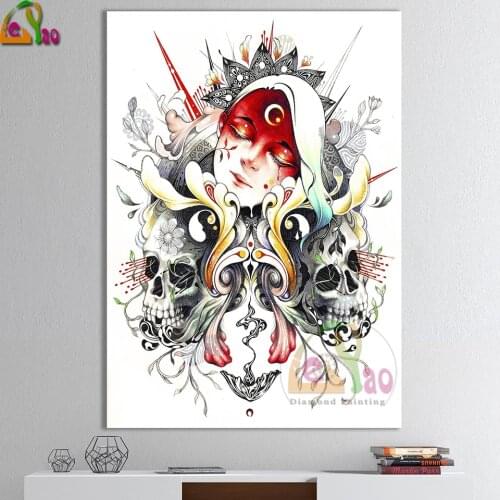 5D DIY square round Diamond Mosaic Sleeping Girl on Blossoming Skulls Diamond Painting Cross Stitch Needlework Home Decor