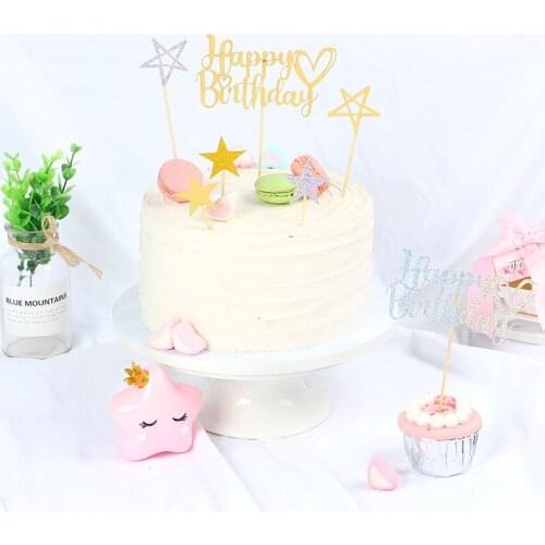 6pcs Colorful Cake Topper Star Heart Happy Birthday Party Cake Decora Supplies Baby Shower Decoration Wedding Party