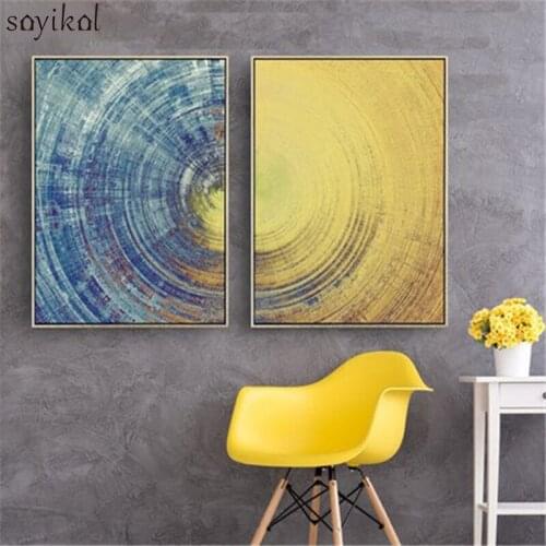 Canvas Painting Abstract Modern Posters And Prints Blue And Yellow Circles Pattern Wall Art Pictures For Living Room Home Decor