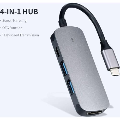 Type-C 4-in-1 Hub Type-C to HD Adapter Support 4K@30Hz/USB3.0 with Speed up to 5Gbps/USB 2.0/Type-C 5V Power Input/Plug&Play