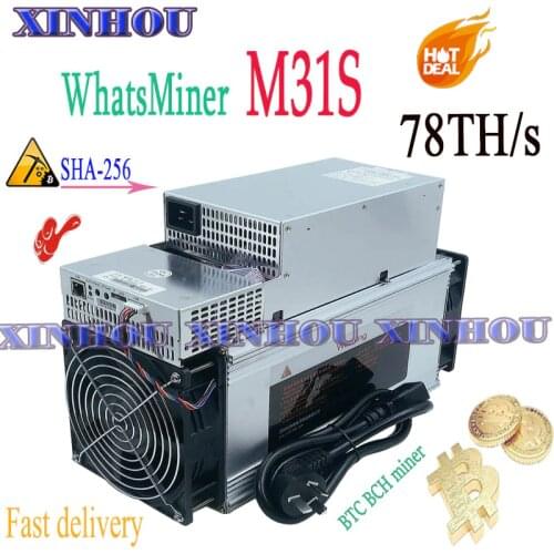 New WhatsMiner M31S 78T Bitcon BTC BCH mine With PSU Asic miner better than M20S M21S Innosilicon T3 T2T Antminer T17 S17+ S9 T9