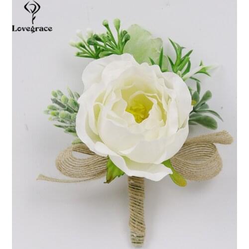 White Silk Rose Men Boutonniere Corsage Wedding Boutonniere Pin for Groomsmen Wedding Party Prom Suit Accessories Women Brooches