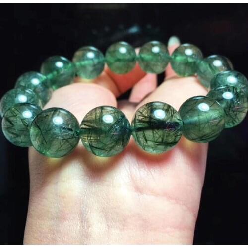 Genuine Natural Green Rutilated Quartz Bracelet Jewelry For Woman Man Crystal Round Beads Gemstone Stretch AAAAA 12mm 13mm 14mm