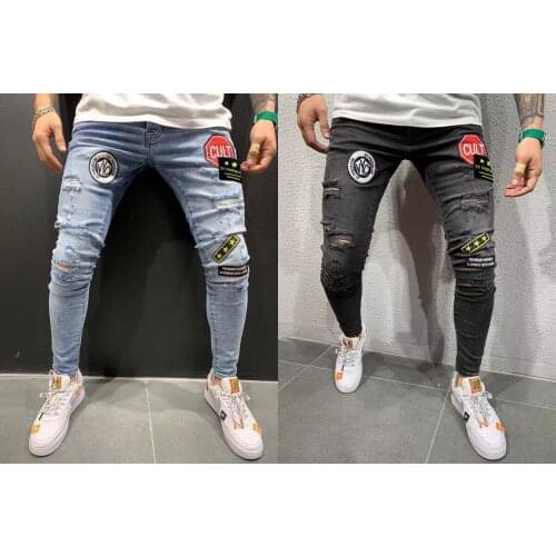 Jeans European and American mens jeans new stretch slim fit mens jeans with small feet