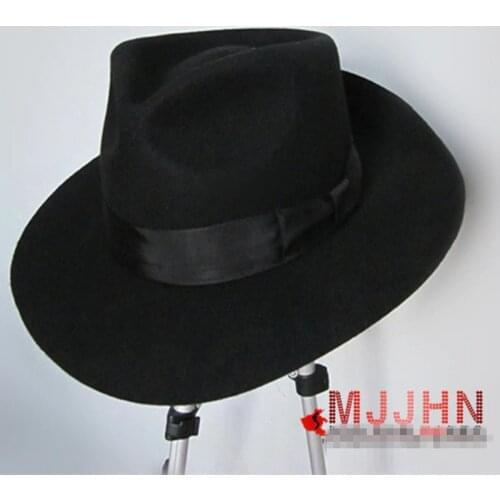 MJ Michael Jackson Billie Jean With Name Black FEDORA Wool Hat Trilby Collection for Performance Party Show Imitation Gift