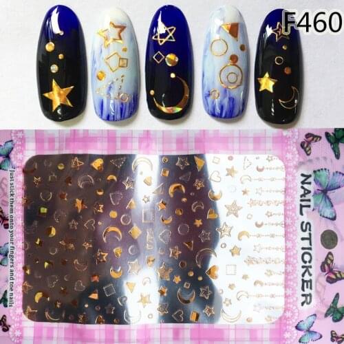 Geometry Square Rectangle/Moon/Star 1 Sheet Adhesive Polish 3D Nail Art Decoration Sticker Nail Art Metal Self-adhesive Sticker