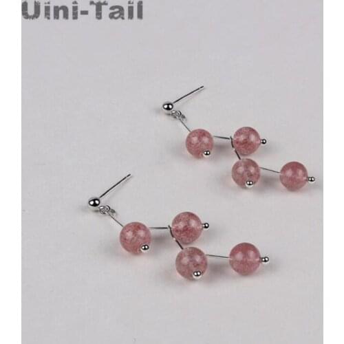 Uini-Tail hot new 925 sterling silver Korean handmade natural strawberry crystal earrings small fresh temperament bead earrings