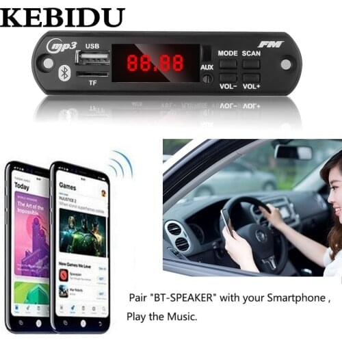 KEBIDU Universal 5V-12V Wireless Bluetooth MP3 WMA Decoder Board Audio Module USB TF Radio For Car