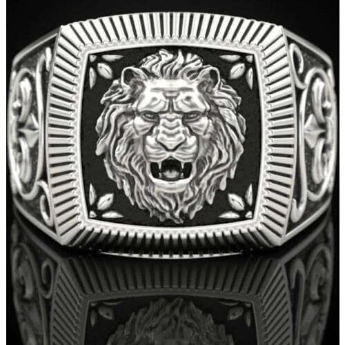 Vintage Domineering Lion Head Rings for Men Silver Color Steampunk Animal Lion King Ring Party Gothic Jewelry Gift Accessories