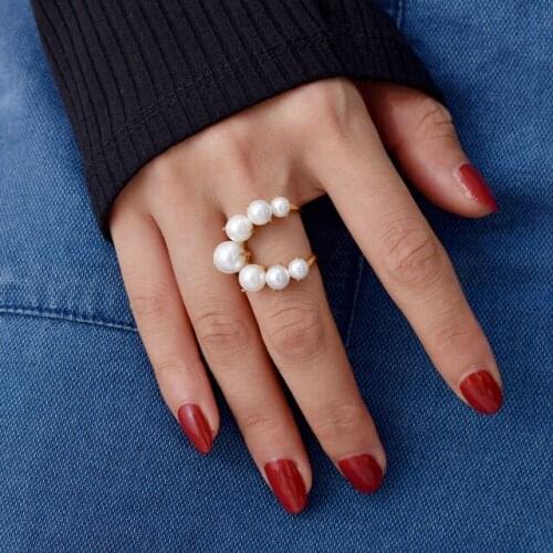 Big Pearl Rings For Women Hip Hop Cool Large Finger Ring Inlaid Pearl Beads Girls New Fashion Adjustable Ring Jewelry
