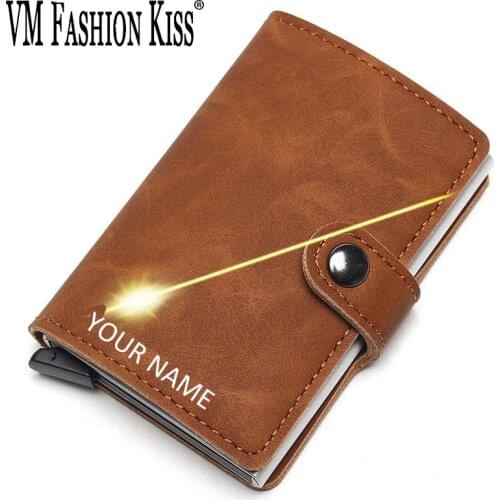 Retro Leather RFID Blocking Minimalist Travel Wallet Credit Card Holder Hasp Metal Box Mechanical Designer Wallet Card Purse