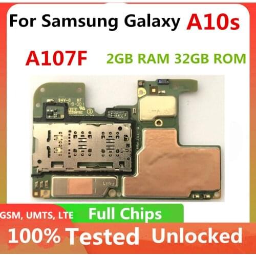 For Samsung Galaxy A10S A107F Motherboard 32GB Original Unlocked Clean IMEI Android OS Logic Board Full Chips Good 1 SIM / 2 SIM