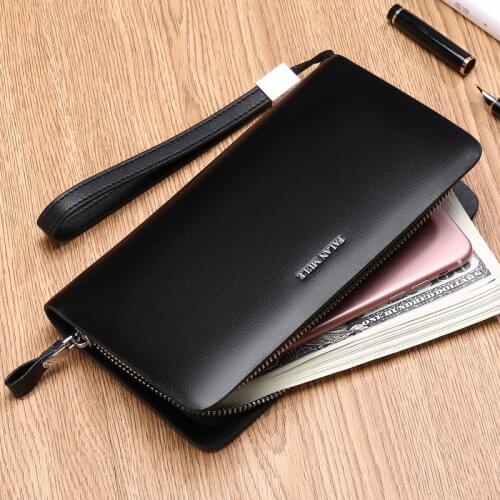 Mens Cowhide Day Clutch 2021 New Design Zipper Long Wallet Male Big Capacity Business Handbag Casual Phone Card Holder