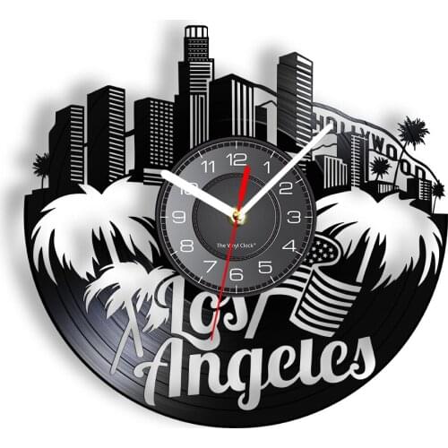 Los Angeles Cityscape Wall Clock With LED Backlight City Of California LA Skyline Vinyl LP Wall Watch Silent Wall Hanging Decor