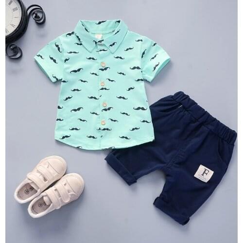 New 2021 Kids Boys Clothing Sets Summer Cute Cartoon Beard Short Sleeve Shirts Tops with Shorts Baby Toddler Cotton Pajama Sets