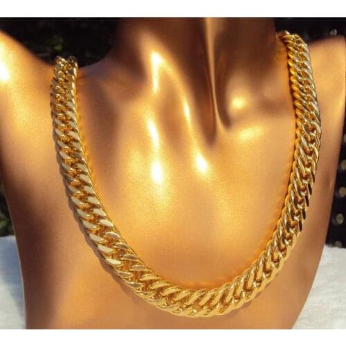 NEW HIP HOP SOLID 100% REAL YELLOW GOLD FINISH 10MM MIAMI CUBAN LINK CHAIN NECKLACE 24IN