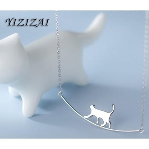 YIZIZAI Lovely Silver Color Cat Curve Pendant Necklace for Women Animal Necklace Jewelry Gift Wholesale