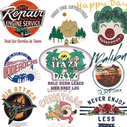 Flowers Iron On Patches Parches Iron On DIY Accessory Heat Transfer Clothes Stickers DIY Stripes Mountain Wave Applique Badge