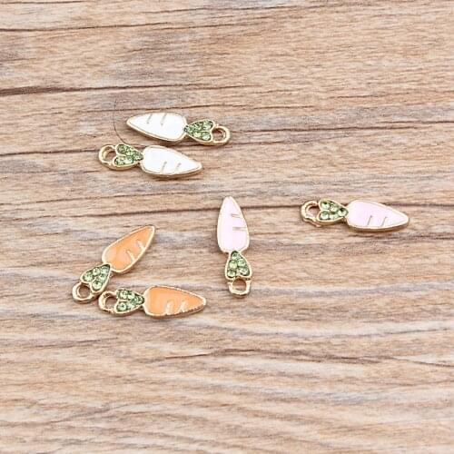 10Pcs/Lot Metal Pendants Gold Color Tone Charms Radish Shape DIY Charm With Rhinestone Charms For DIY Jewelry Making