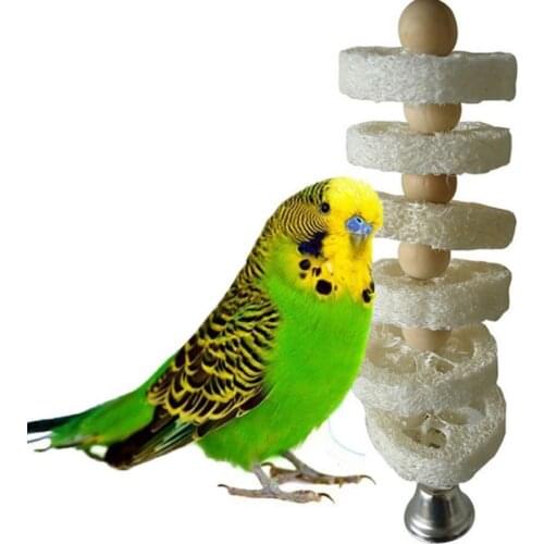 Hollow Loofah Wooden Beads Bell Parrot Chewing Bite Cage Hanging Birds Pet Toy Original Wood Color Flakes With Bell Ornaments