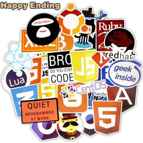 50pcs/Set Programming Stickers Internet Java JS Php Docker Bitcoin Html Cloud Language APP For Laptop Car DIY BTC Sticker