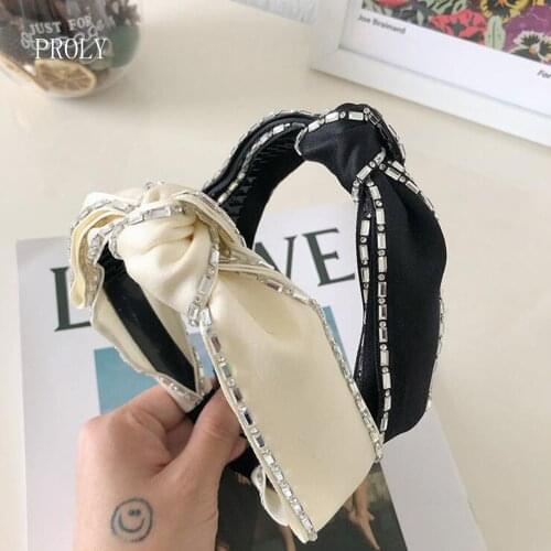 PROLY New Fashion Women Headband Big Bow Knot Headwear Rhinestone Turban Hairband Adult Anti-slip Teeth Hair Accessories