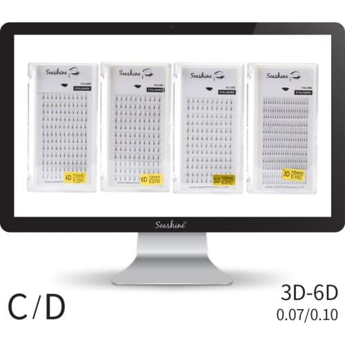 Seashine Short Stem 3D Mink Eyelashes Extension Supplies Handmade Premade Fans Heat Honded 3D-6D Russian Volume Lash Extension