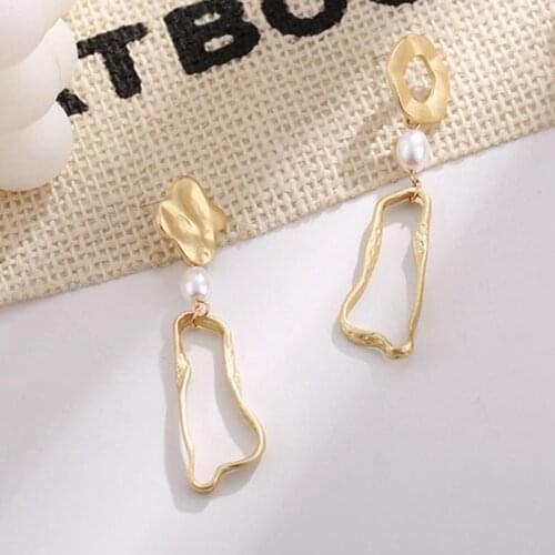 New Fashion Jewelry Bohemian Earrings Asymmetric Geometric Drop Earrings Imitation Pearl Dangle Earring for Women Jewelry
