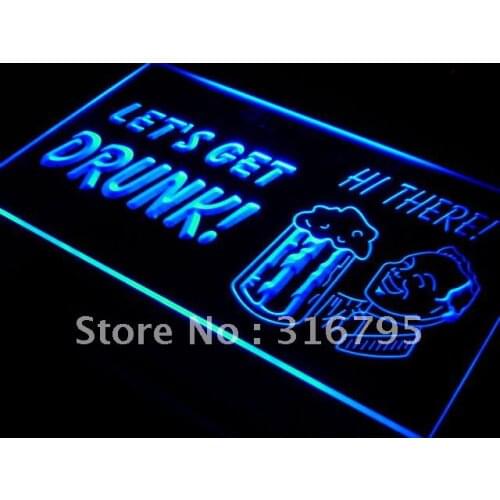 S014 Lets Get Drunk Bar Pub Beer LED Neon Light Light Signs On/Off Switch 20+ Colors 5 Sizes