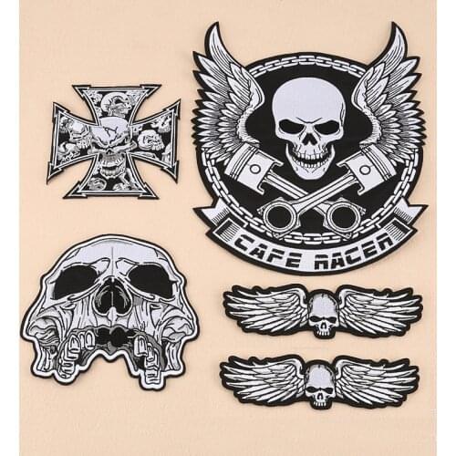 Large Cool Skull Embroidery Patches for Clothing Iron on Clothes Jeans Motorcycle Biker Punk Appliques Badge Stripe Sticker Diy