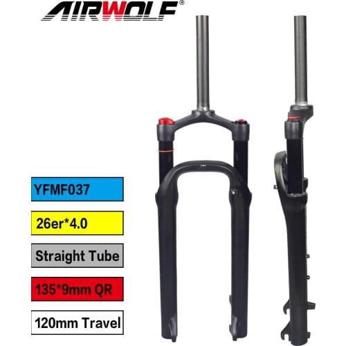 AIRWOLF Mtb Fork 26 Suspension Bike Fork 26er*4.0inch Straight Tube Travel 120mm Quick Release 135*9mm Mountain Bicycle Fork AM