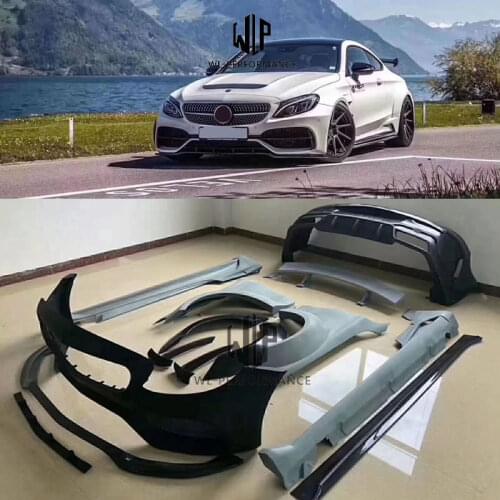 W205 C63 PD style Wide Car body kit Carbon fiber PP front bumper rear bumper fender side skirts for Benz W205 C63 AMG 14-18