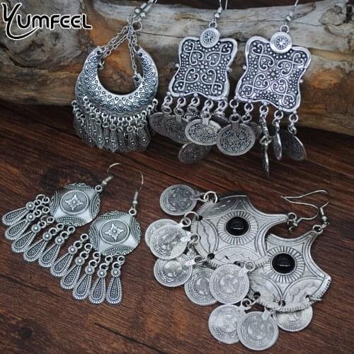 Yumfeel Bohemian Vintage Earrings Metal Coin Drop Earrings Women Jewelry Gifts