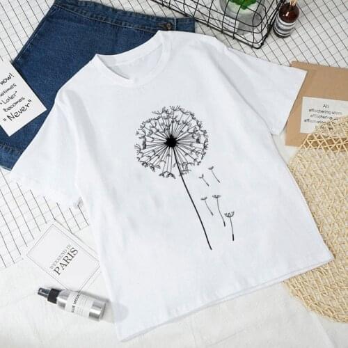 Harajuku Funny Plant Cartoon Top Female Tshirt Cute Dandelion Print Women T-shirts 90s Summer Casual O-neck Lady Tee Tops Shirts