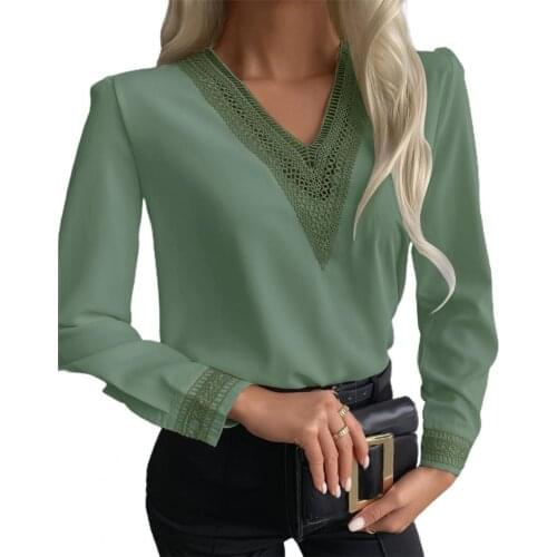 Office Lady Blouse Women Elegant Patchwork V Neck Spring Autumn Slim Long Sleeve Chiffon Shirts Blouses Top Streetwear