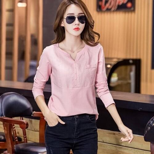Summer Thin Long Sleeve Solid Color Pink Blouse Women Knitted Long Sleeve Blouse V-neck Elegant Base Shirt AE0081