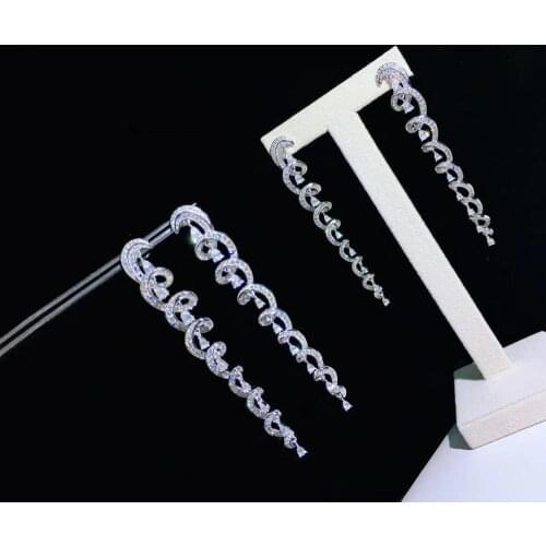 Long earring 925 sterling silver with cubic zircon water wave unique style fine women jewelry for party free shipping