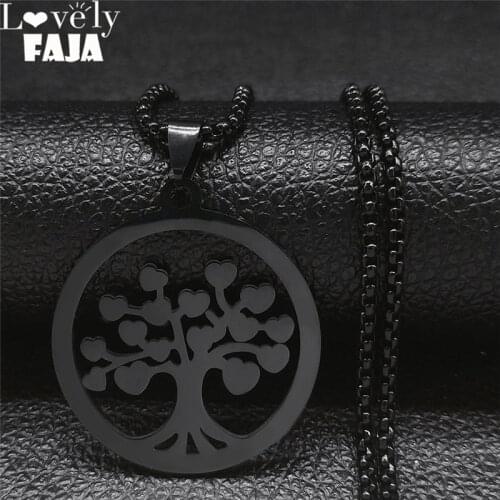 2021 Gothic Tree of Life Stainless Steel Necklaces Pendants for Women/Men Black Color Long Necklace Jewelry bijoux N42S03