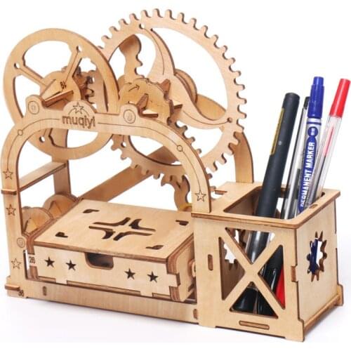 3D Creative Wooden Office Pen Holder Card Case Puzzle DIY Model Assembling Storage Home Office Storage