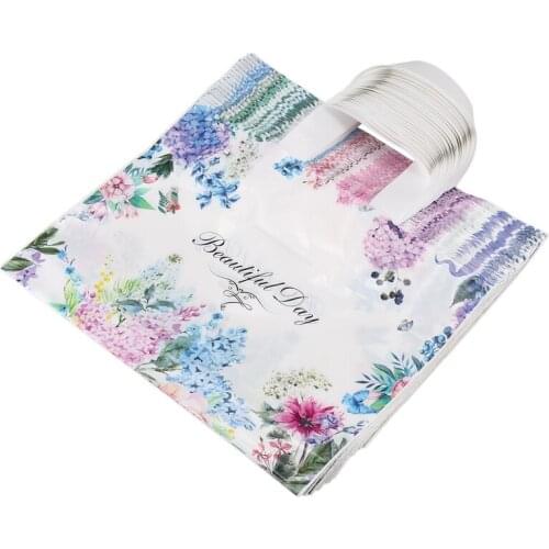 50Pcs Flower Gift Bags Plastic Shopping Bags Clothing Package Bags Party Supply Christmas New Year Gift Bags