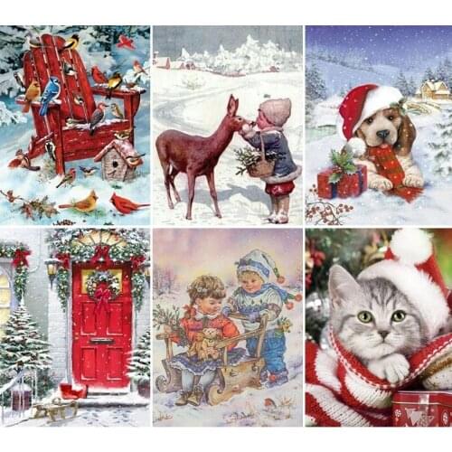 5D DIY Cat And Dog Animal Embroidery Mosaic Diamond Painting Inlaid Diamond Winter Home Holiday Decoration Christmas Painting