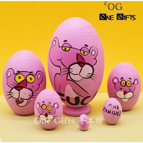 6pcs/set Anime Animals Pink Matryoshka Dolls Hand Paint Nesting Dolls Babushka Russian Doll Children Education Toys Home Decor