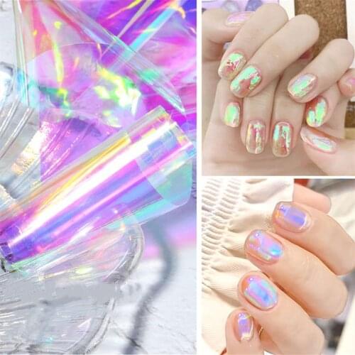 8pcs Aurora Film Broken Glass Nail Foils Transfer Paper Holographic Nail Art Stickers Decals Slider 3D Charms Decorations