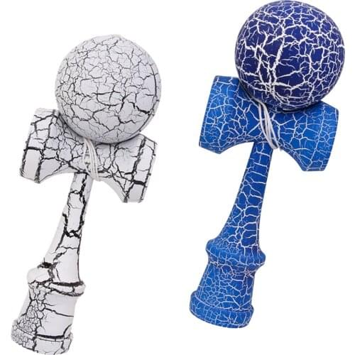 2Pcs Wooden Crack Paint Kendama Toys Sword Ball Professional Wooden Toy Skillful Juggling Ball Game Toy for Kids Blue & White