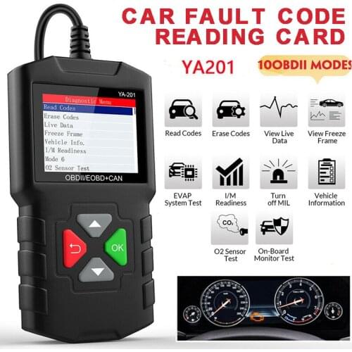 Mayitr 1pc Portable Mini YA-101 Code Reader OB-D2 Automobile Fault Check Engine Scanner Diagnostic Tool With 1.8-inch Display
