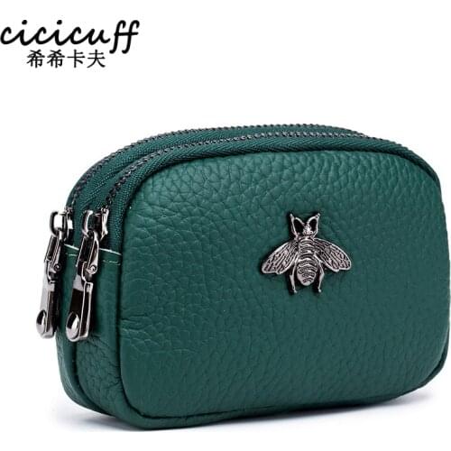 Designer Women Coin Purse Genuine Leather Female Double Zipper Travel Organizer Mini Pouch Lipstick Storage Bag Small Wallet New