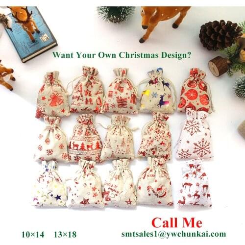5Pcs/Lot Jute Bag 10X14 13X18 Santa Festival Gift Packing Linen Cotton Pouch Sachet Pouches Velvet Bag Can Customized Logo