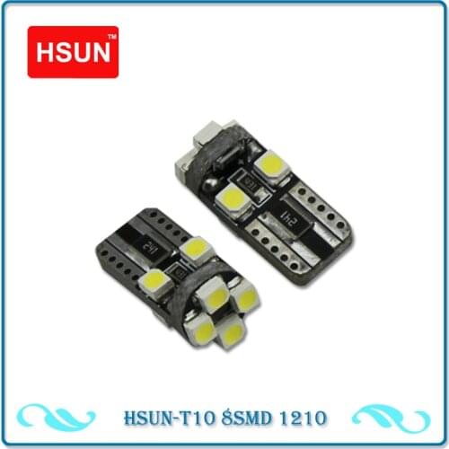HSUN 10x 12V High quality Non polarity Canbus T10 LED bulbs with 1210 8SMD Light 194 168 W5W LED white Yellow NO OBC ERROR