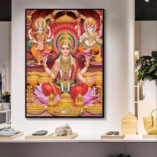 Religion Art India Gold Ganesha Temple Posters Elephant God Canvas Painting Posters and Prints Wall Art for Living Room Decor