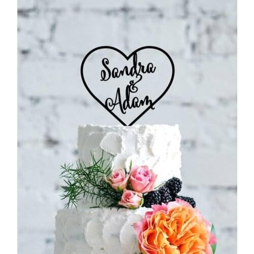 Custom Name Cake Topper, Heart Wedding Cake Topper, Topper For Wedding, Personalized Cake Topper, Gold Wedding Cake Topper